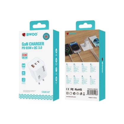 Sạc nhanh BWOO 3 cổng (USB-A + 2 USB-C) 65W GAN EU CDA147 2